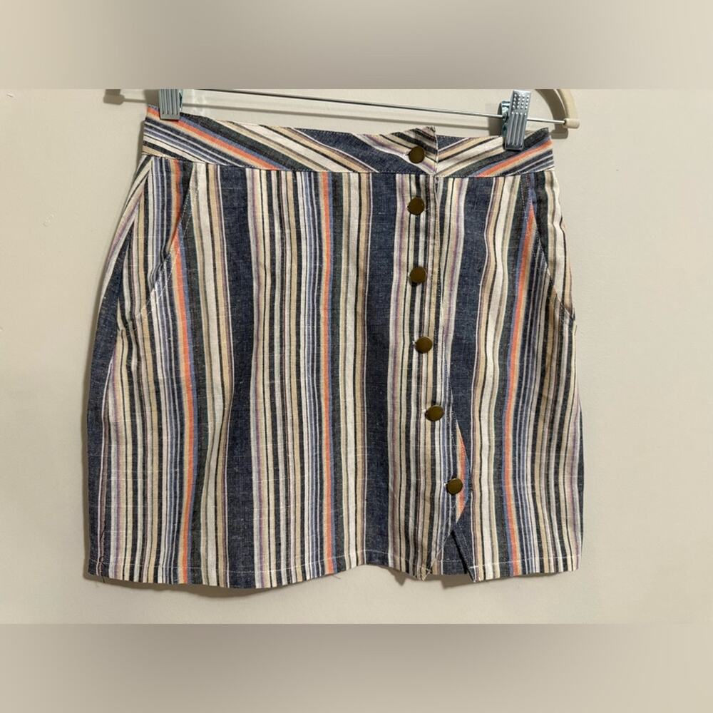Dry Goods Fashion on Earth Y2K Stripe Mini Skirt Button Detail M Festival Boho - Picture 6 of 10